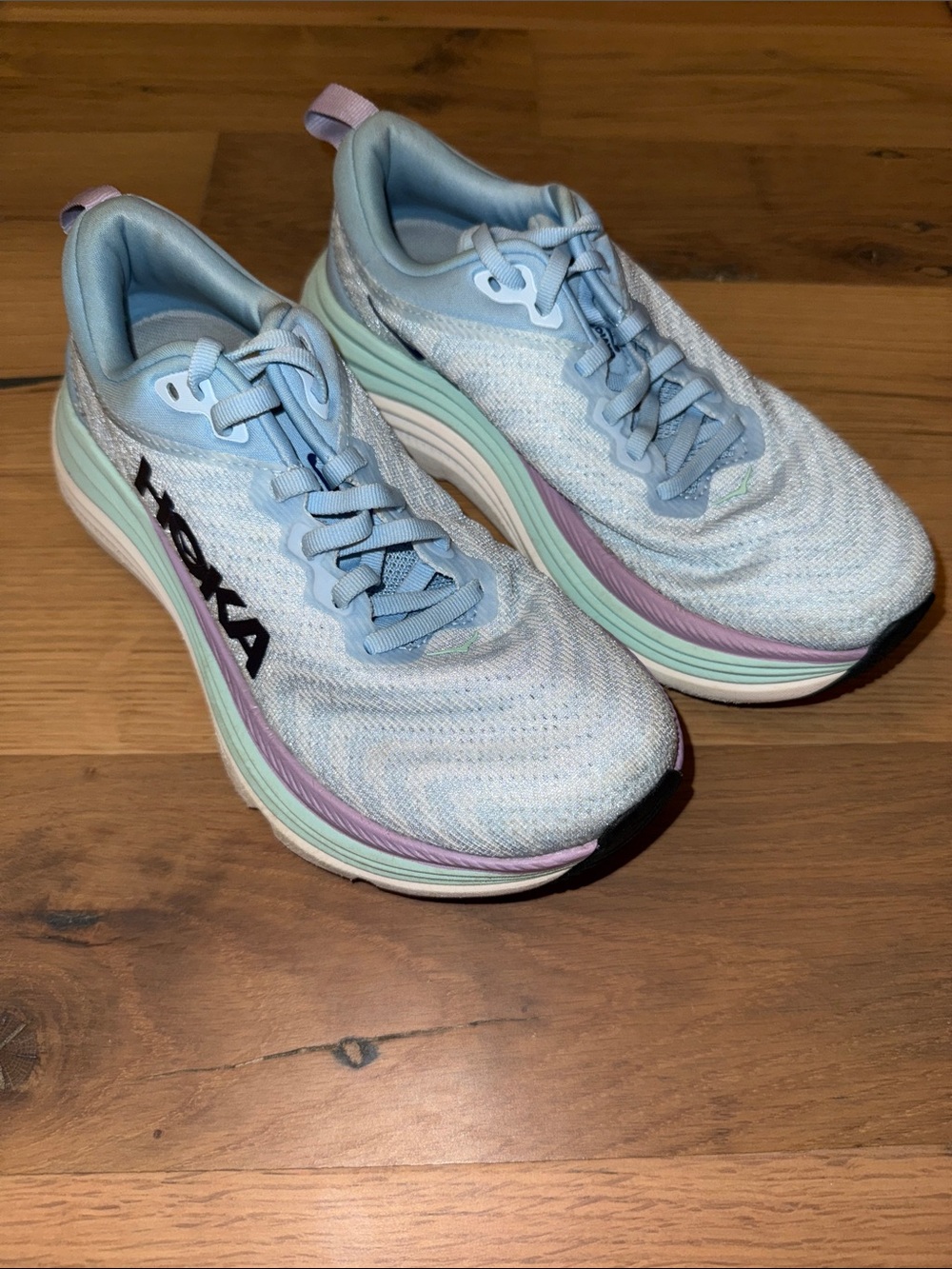 Hoka Women's Light Blue Sneakers with Mint and Lavender Accents 6